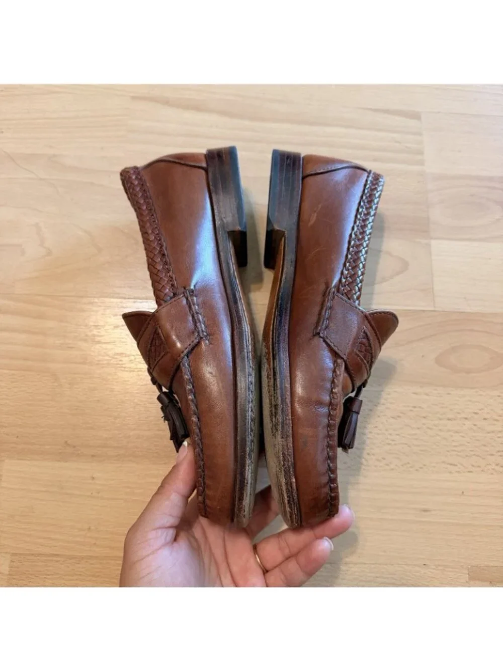 Allen Edmonds Maxfield Brown Leather Tassel Braided Loafers Size 8.5